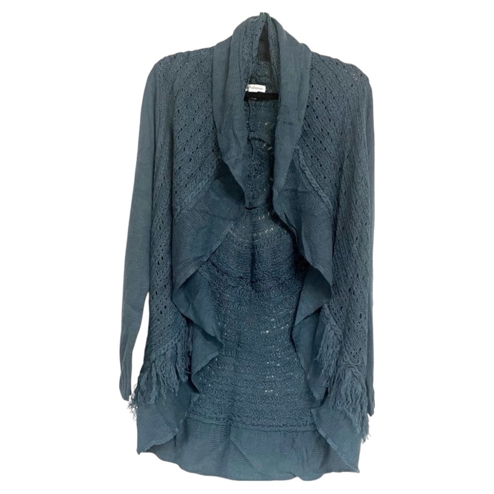 Open Front Fringe Cardigan With Pattern Back